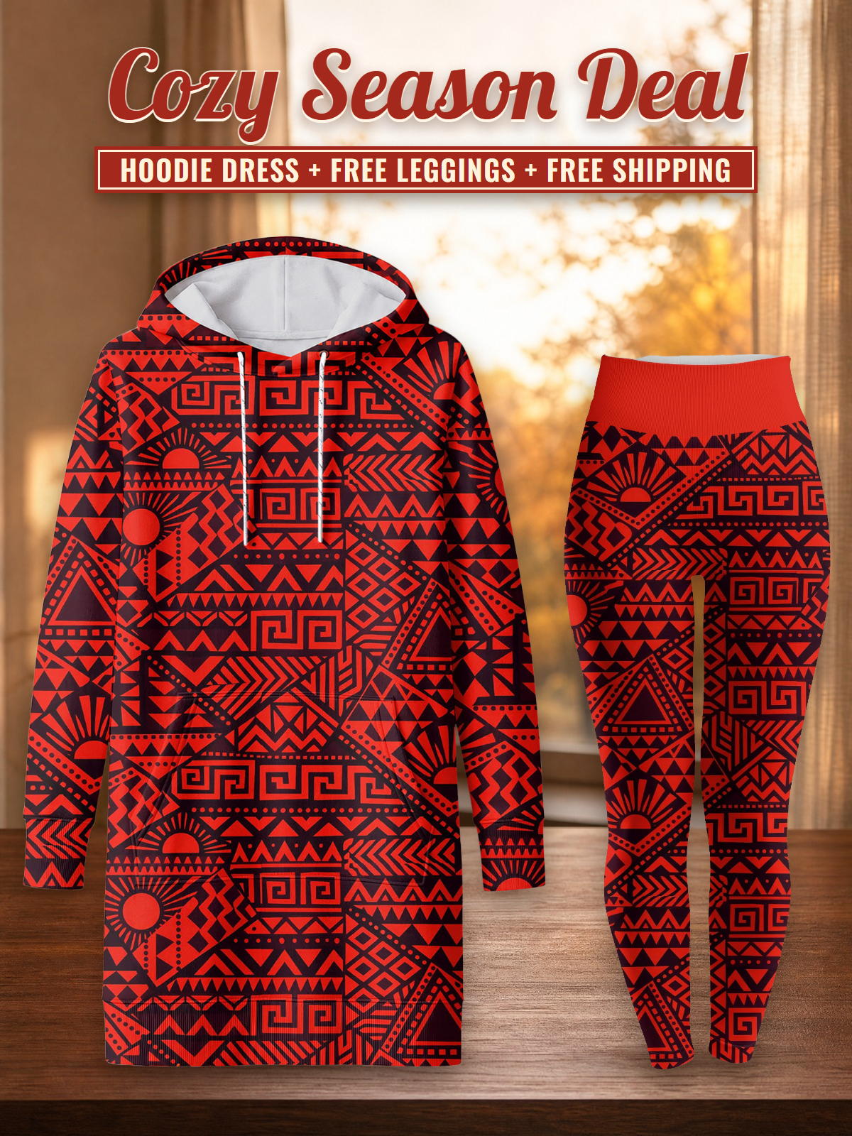 "Shaka" Burgundy Hoodie Dress & Leggings Deal – Cozy Season Deal: hoodie dress + free leggings + free shipping