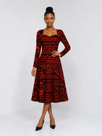 "Shaka Burgundy" Long Sleeve Sweetheart Midi Dress — front view on model