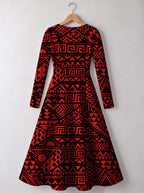 "Shaka Burgundy" Long Sleeve Sweetheart Midi Dress — back view