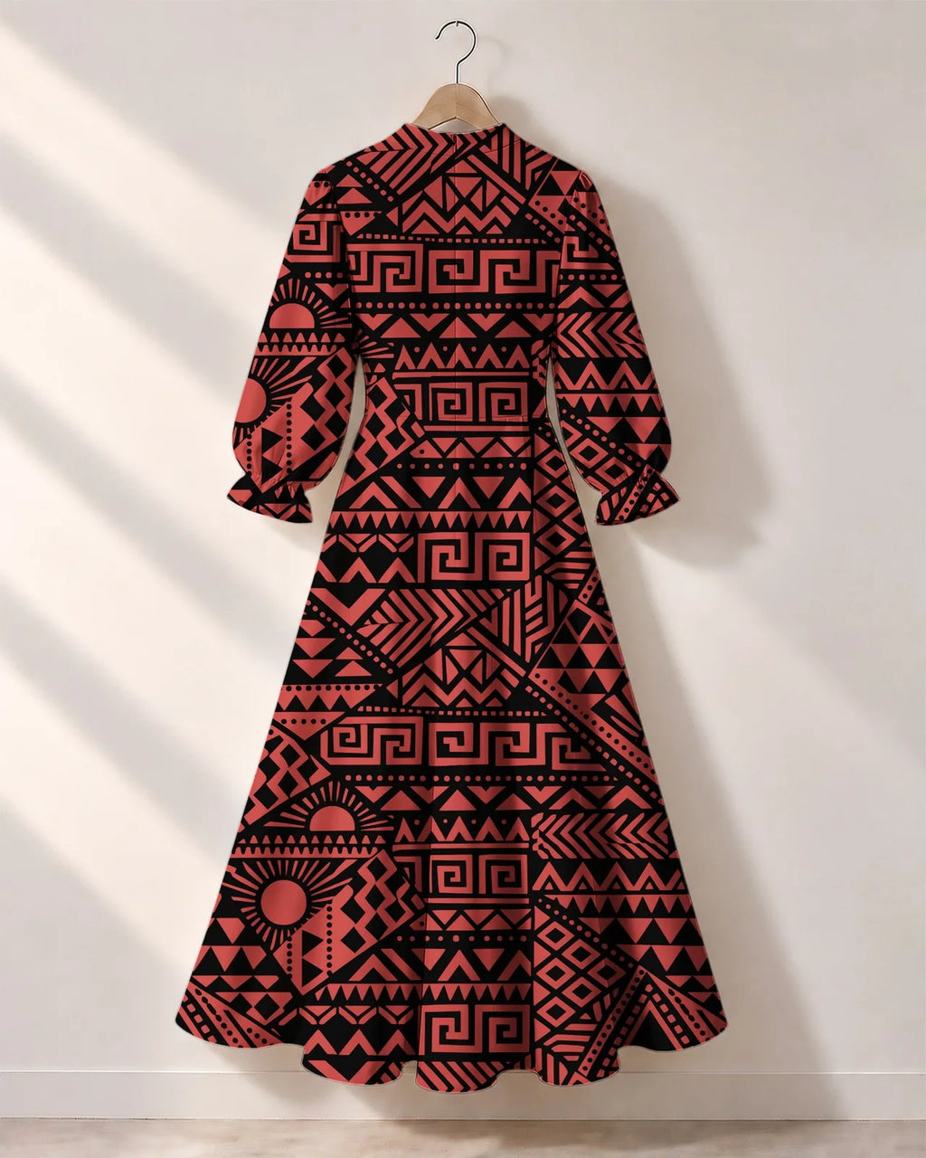 "Shaka" Burgundy Long Puff Sleeve Dress