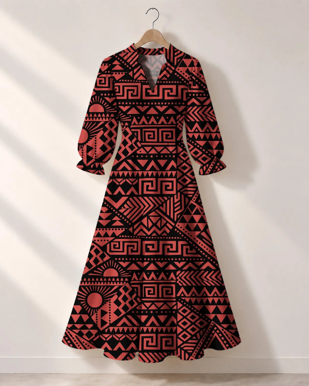 "Shaka" Burgundy Long Puff Sleeve Dress