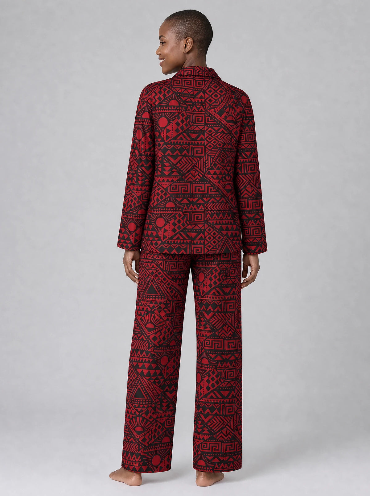 "Shaka" Burgundy Pajama Set — back view on model