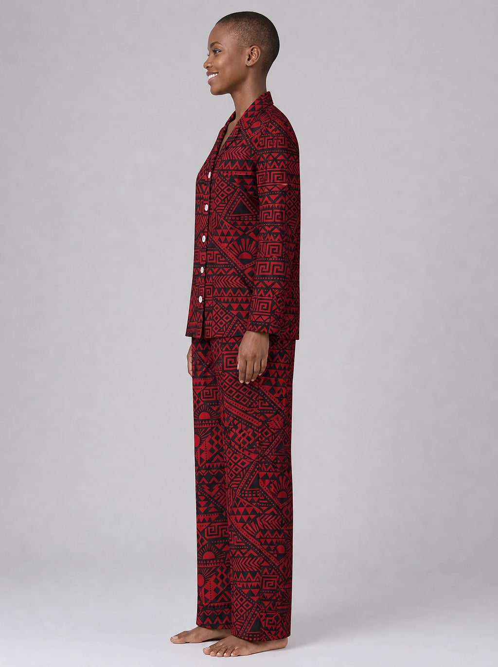 "Shaka" Burgundy Pajama Set — side view on model
