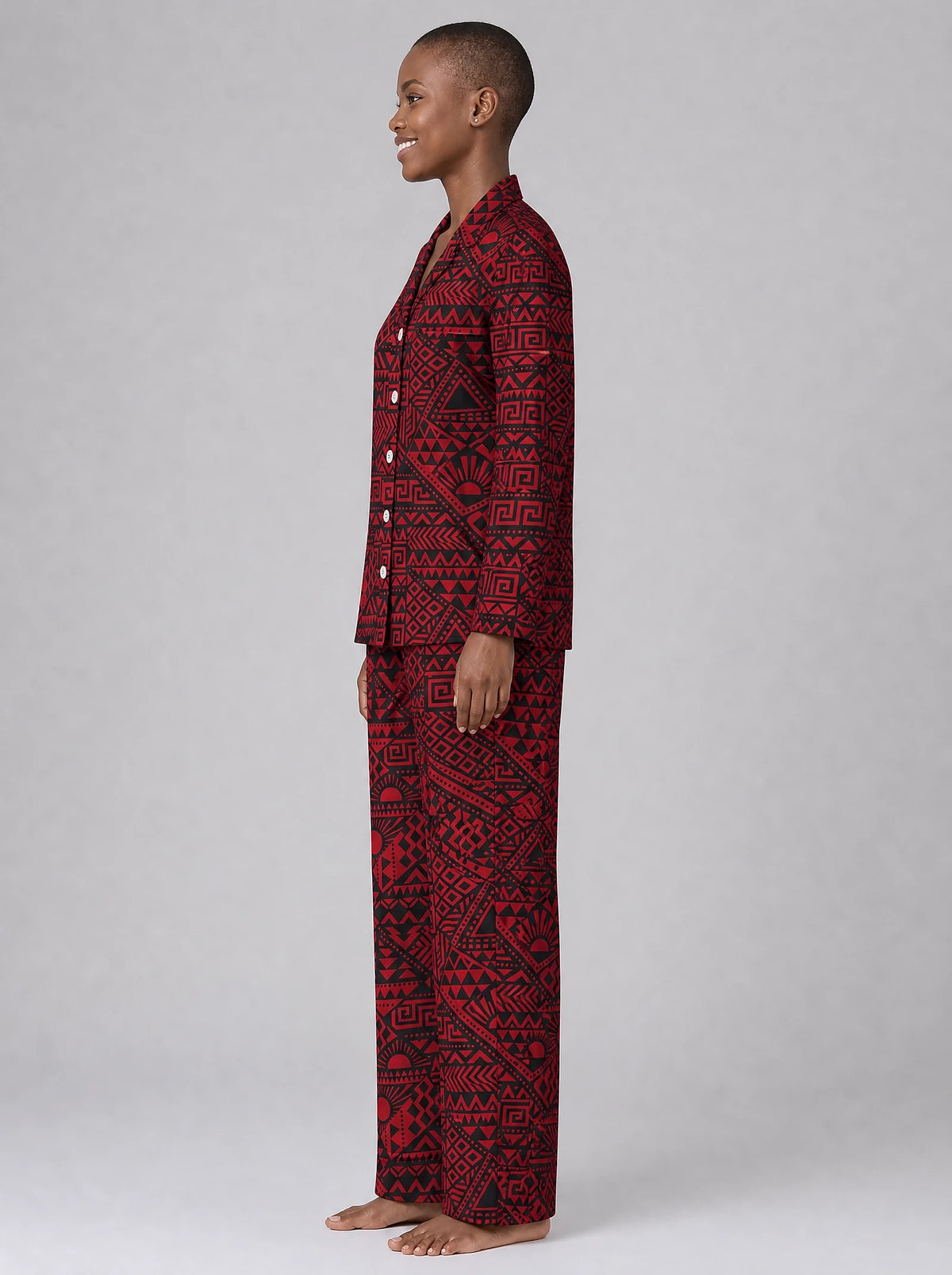 "Shaka" Burgundy Pajama Set — side view on model