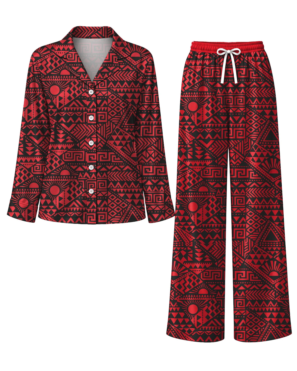 "Shaka" Burgundy Pajama Set — flat lay of the shirt and pants