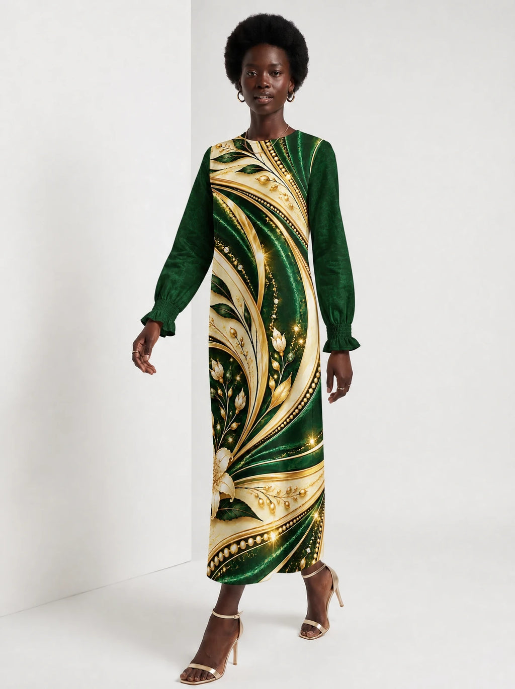 "Shanga" Long Sleeve Maxi Dress — front view on model