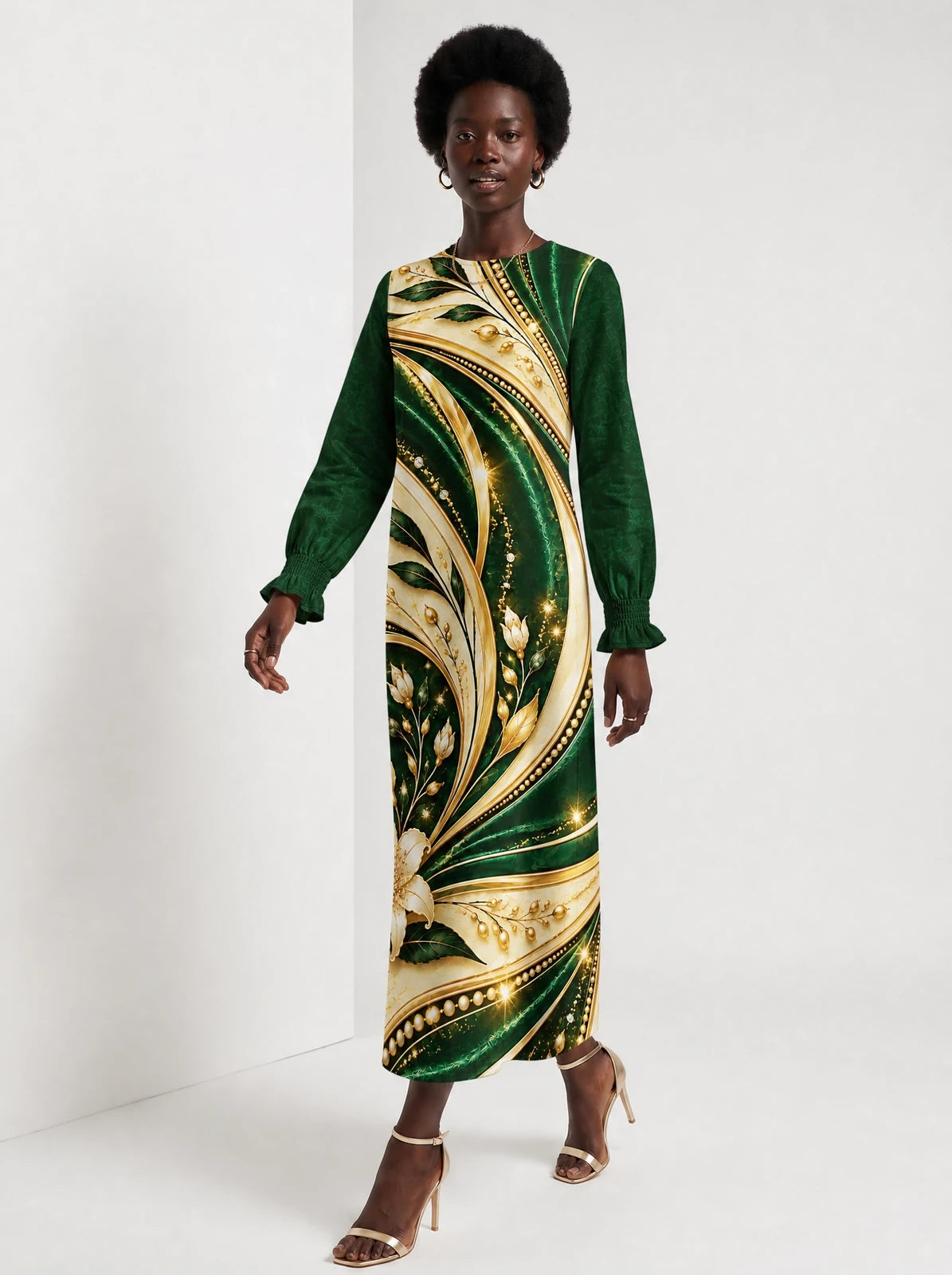 "Shanga" Long Sleeve Maxi Dress — front view on model