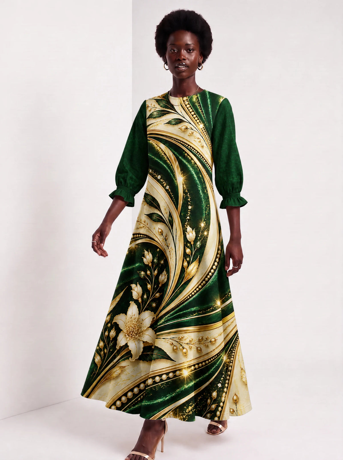 "Shanga" Long Sleeve Maxi Dress — front view on model