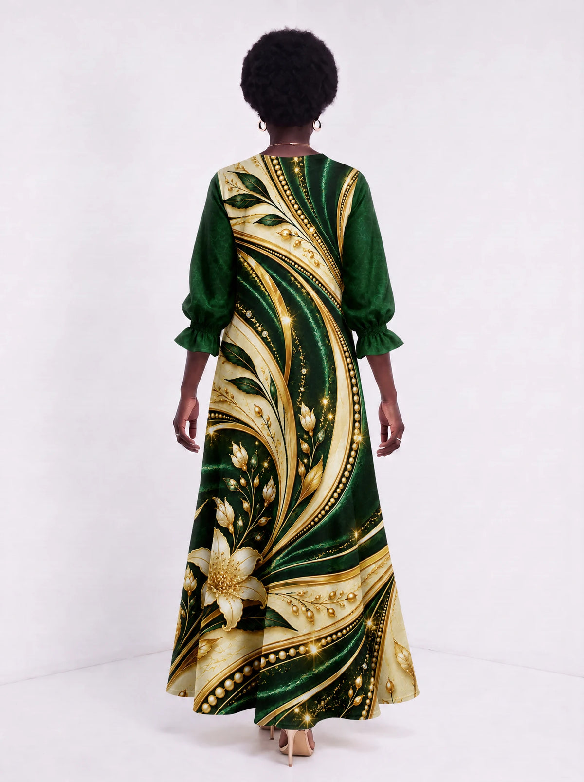 "Shanga" Long Sleeve Maxi Dress — back view on model