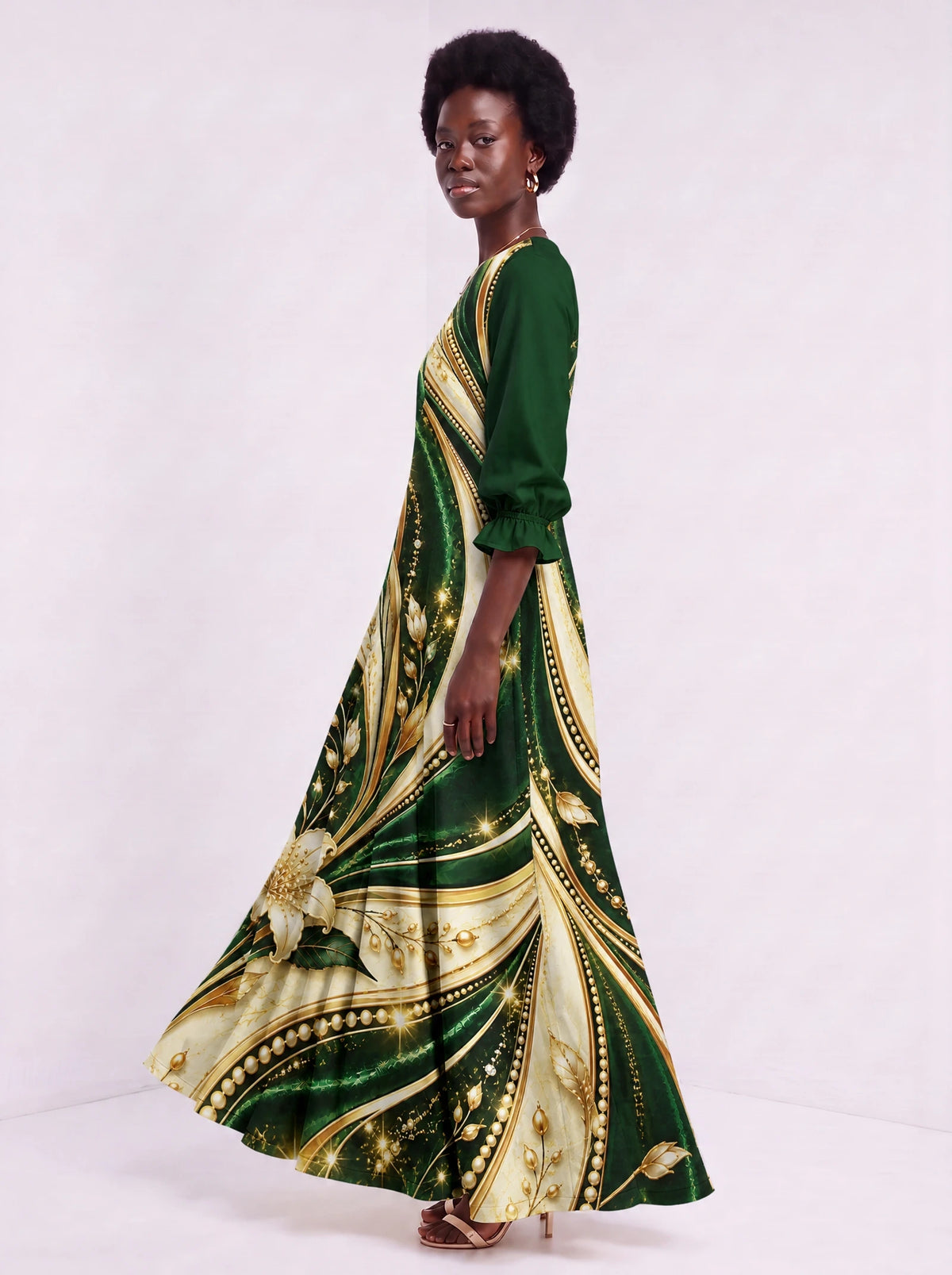 "Shanga" Long Sleeve Maxi Dress — side view on model