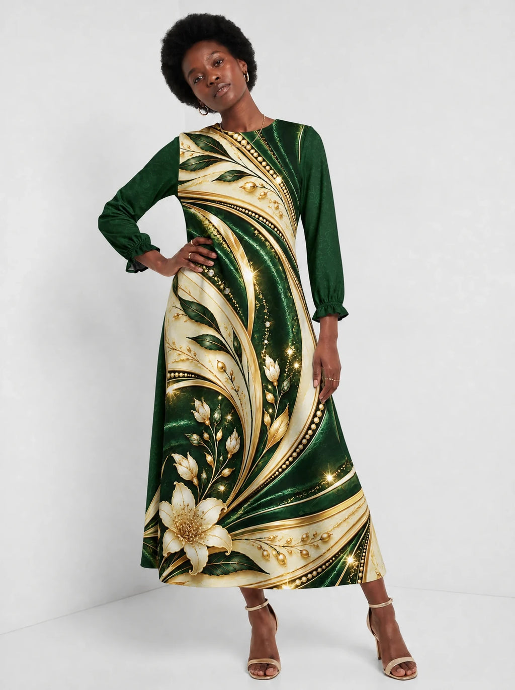 "Shanga" Long Sleeve Maxi Dress — styled on model
