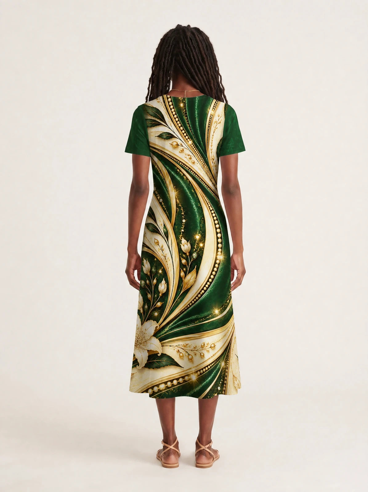 "Shanga" V Neck Midi Dress — back view on model