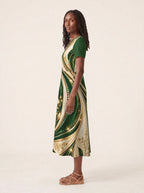 "Shanga" V Neck Midi Dress — side view on model