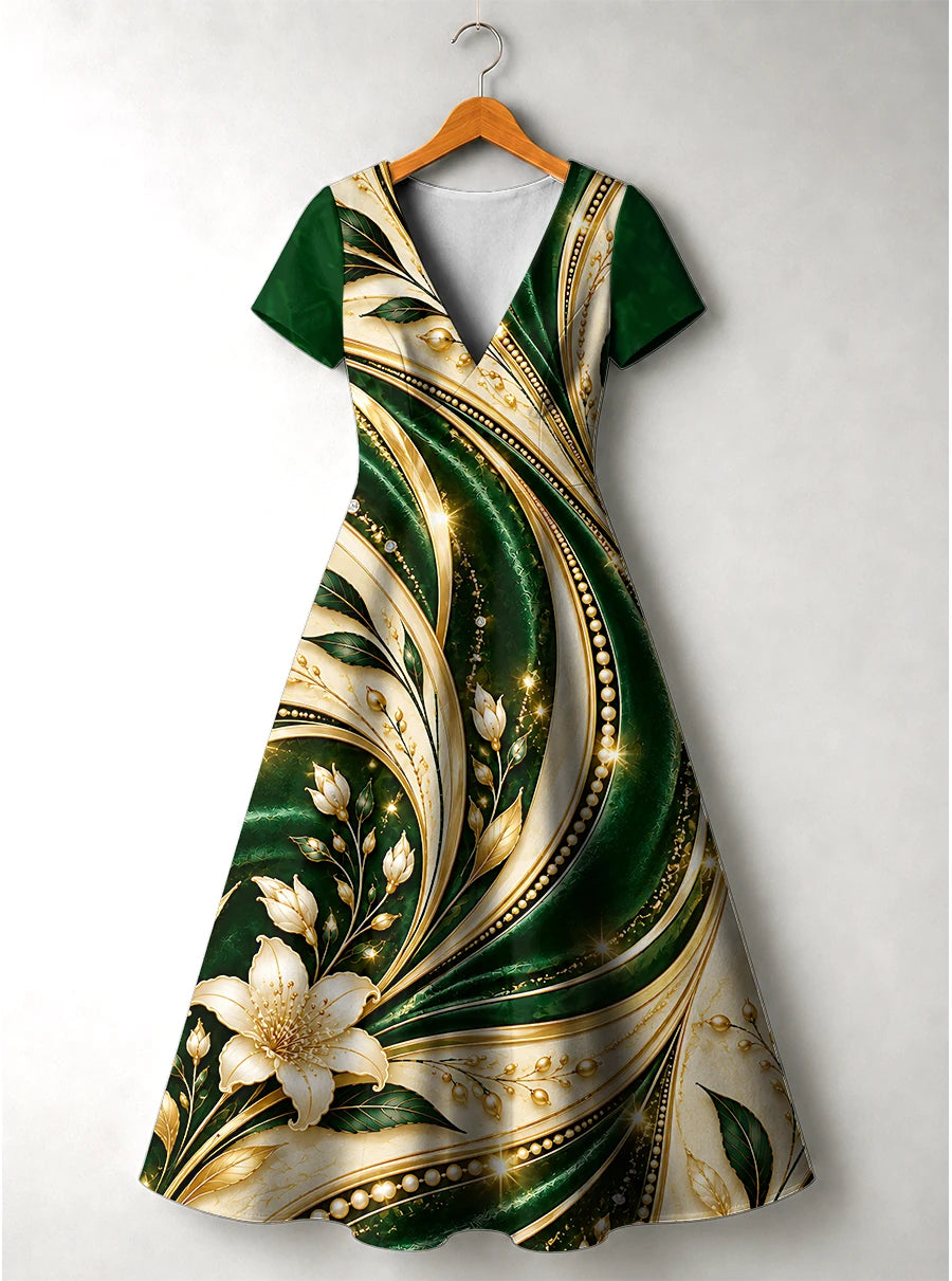 "Shanga" V Neck Midi Dress — front flat