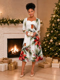 "Shomoro" Long Sleeve Sweetheart Midi Dress