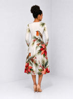 "Shomoro" Long Sleeve Sweetheart Midi Dress — back view on model