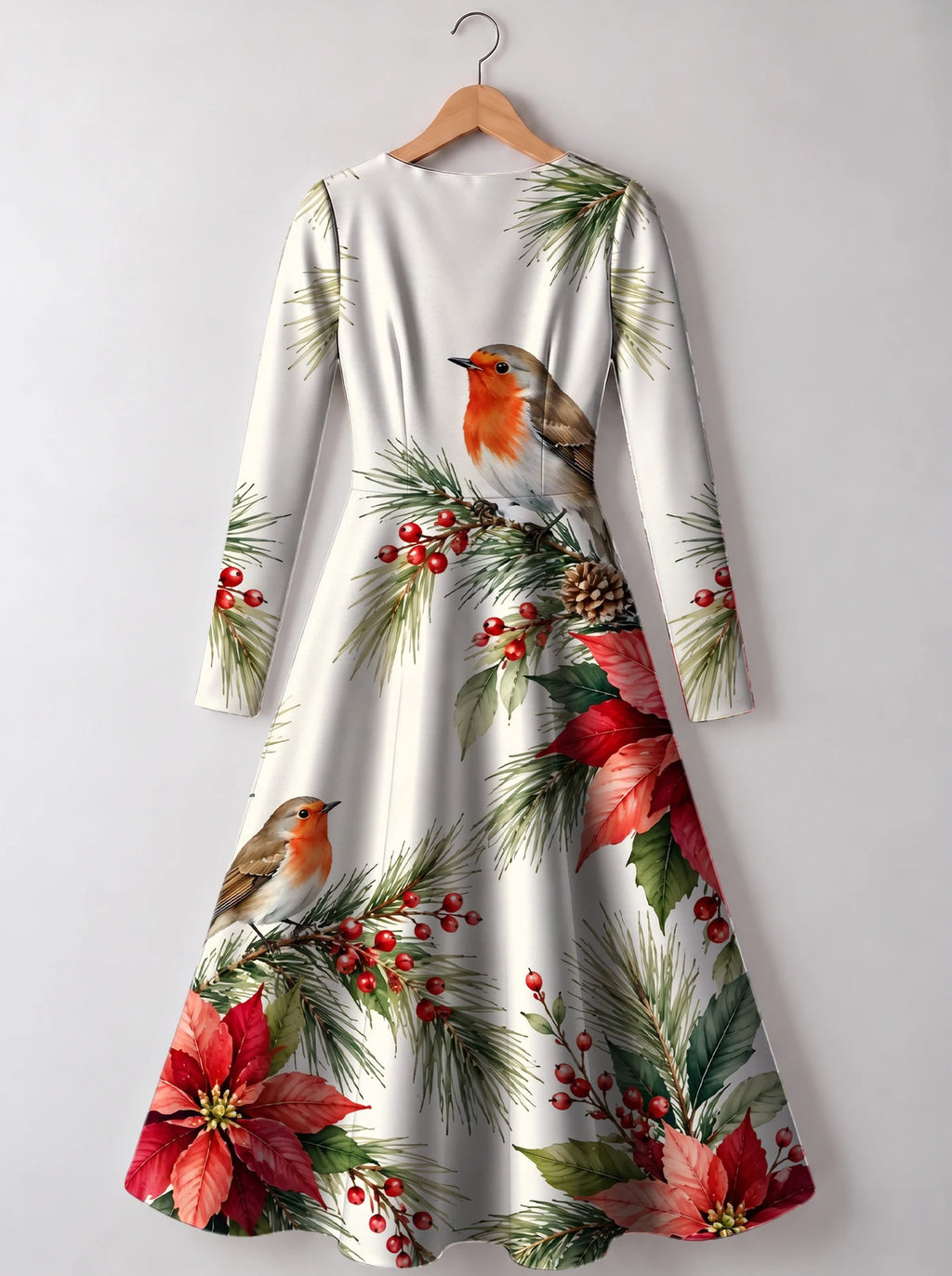 "Shomoro" Long Sleeve Sweetheart Midi Dress — back view