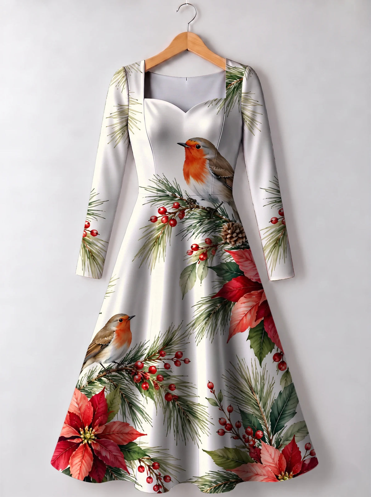 "Shomoro" Long Sleeve Sweetheart Midi Dress — front view