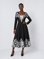 "Shwari" Long Sleeve Sweetheart Midi Dress — front view on model