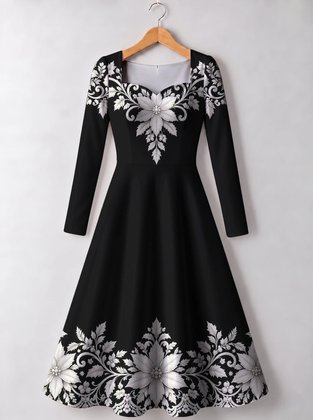 "Shwari" Long Sleeve Sweetheart Midi Dress — front view