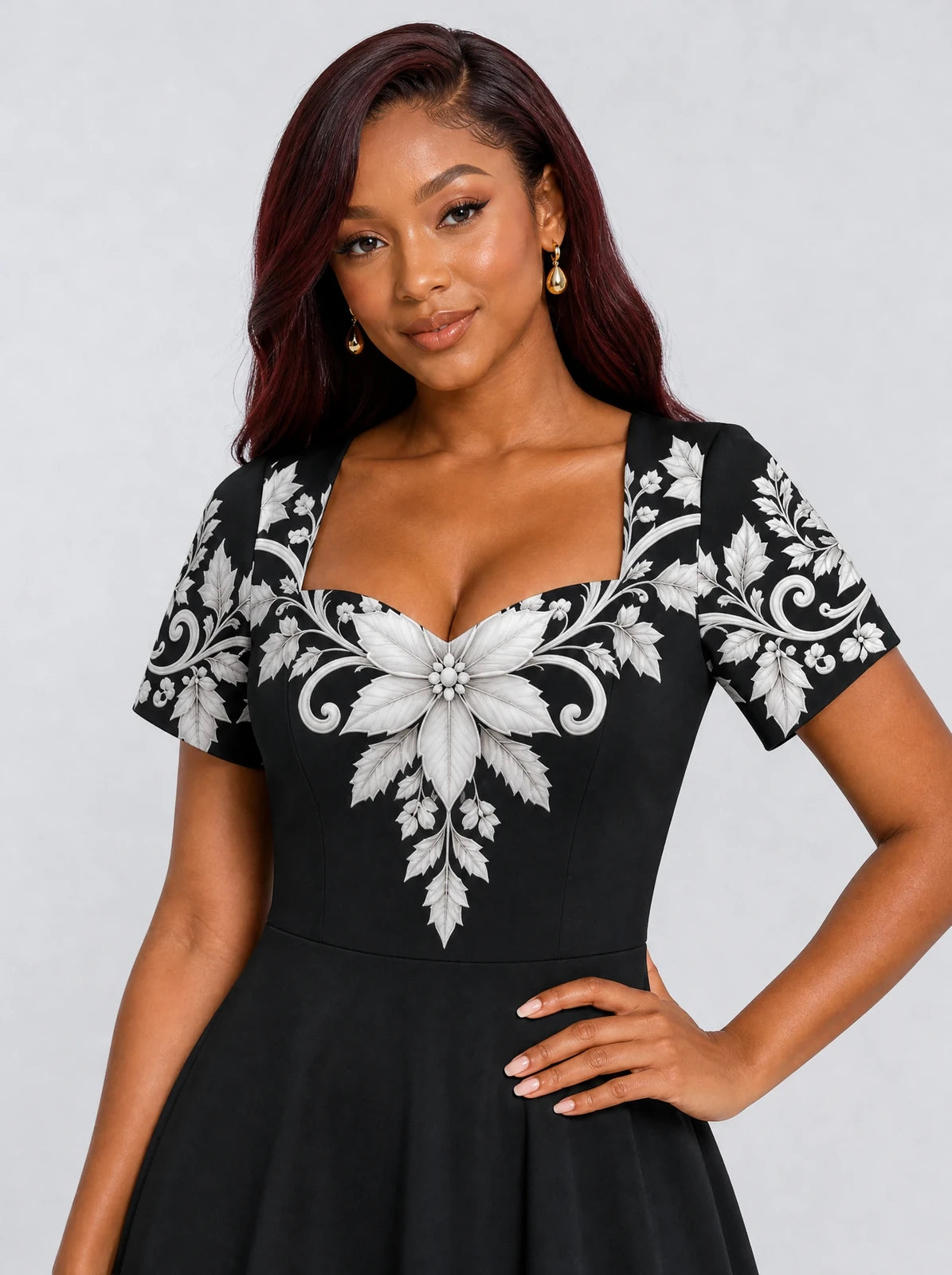 "Shwari" Sweetheart Midi Dress — styled on model