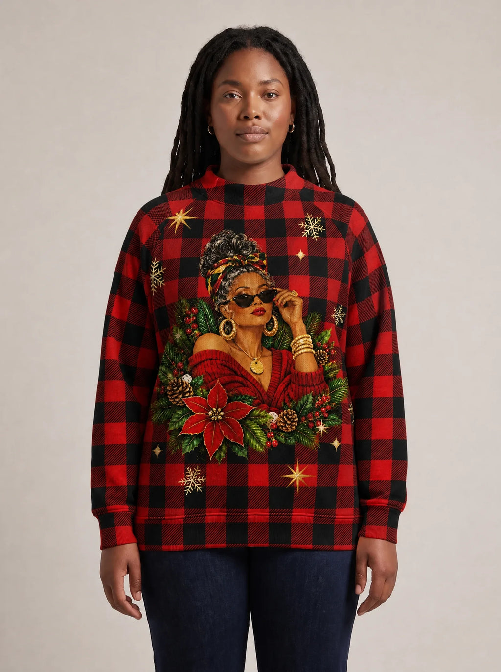 "Sikukuu" Christmas Sweatshirt — front view on model