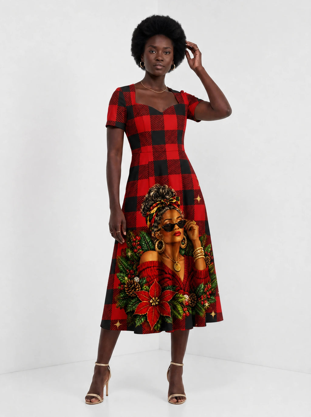 "Sikukuu" Christmas Sweetheart Midi Dress — styled on model