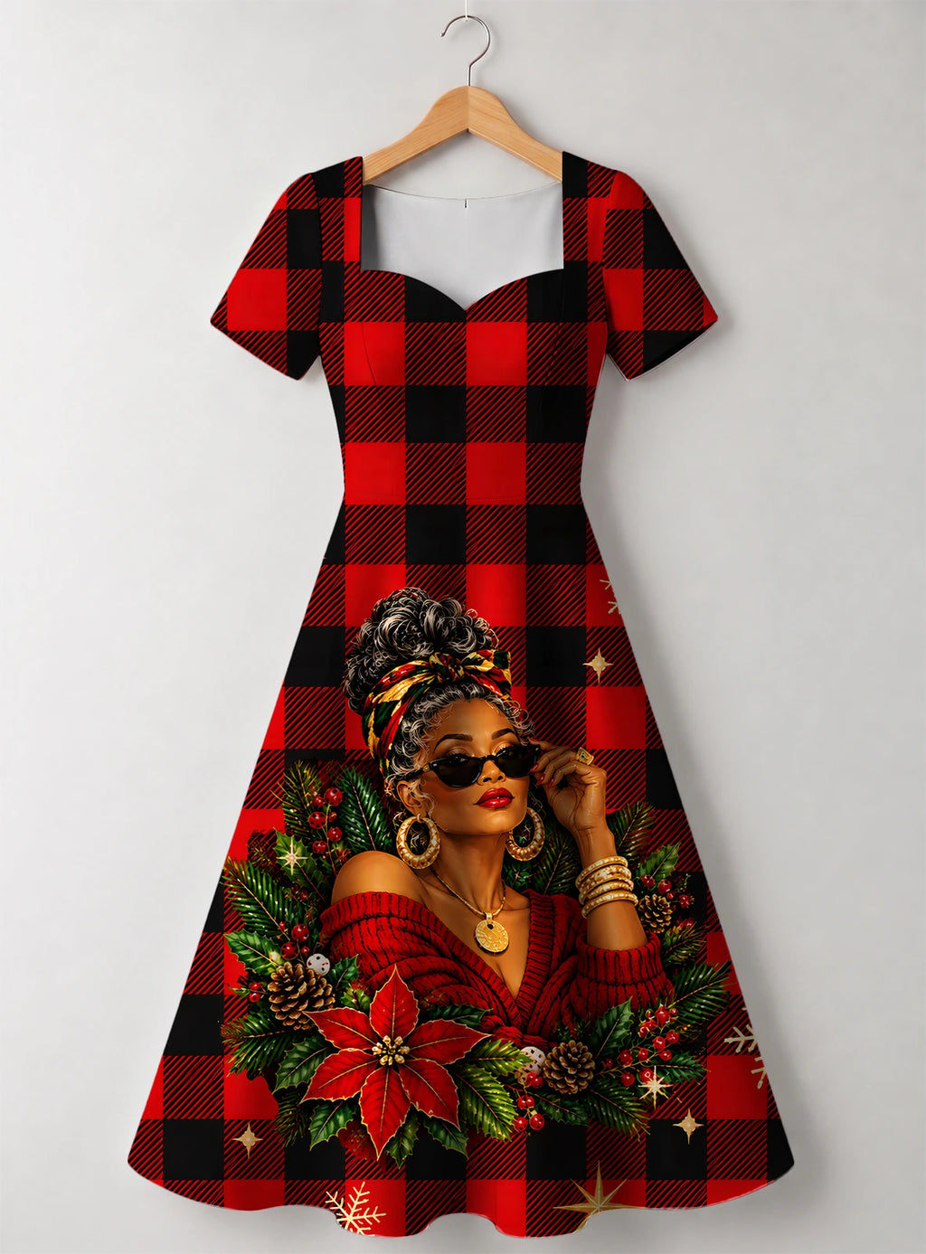 "Sikukuu" Christmas Sweetheart Midi Dress — front flat
