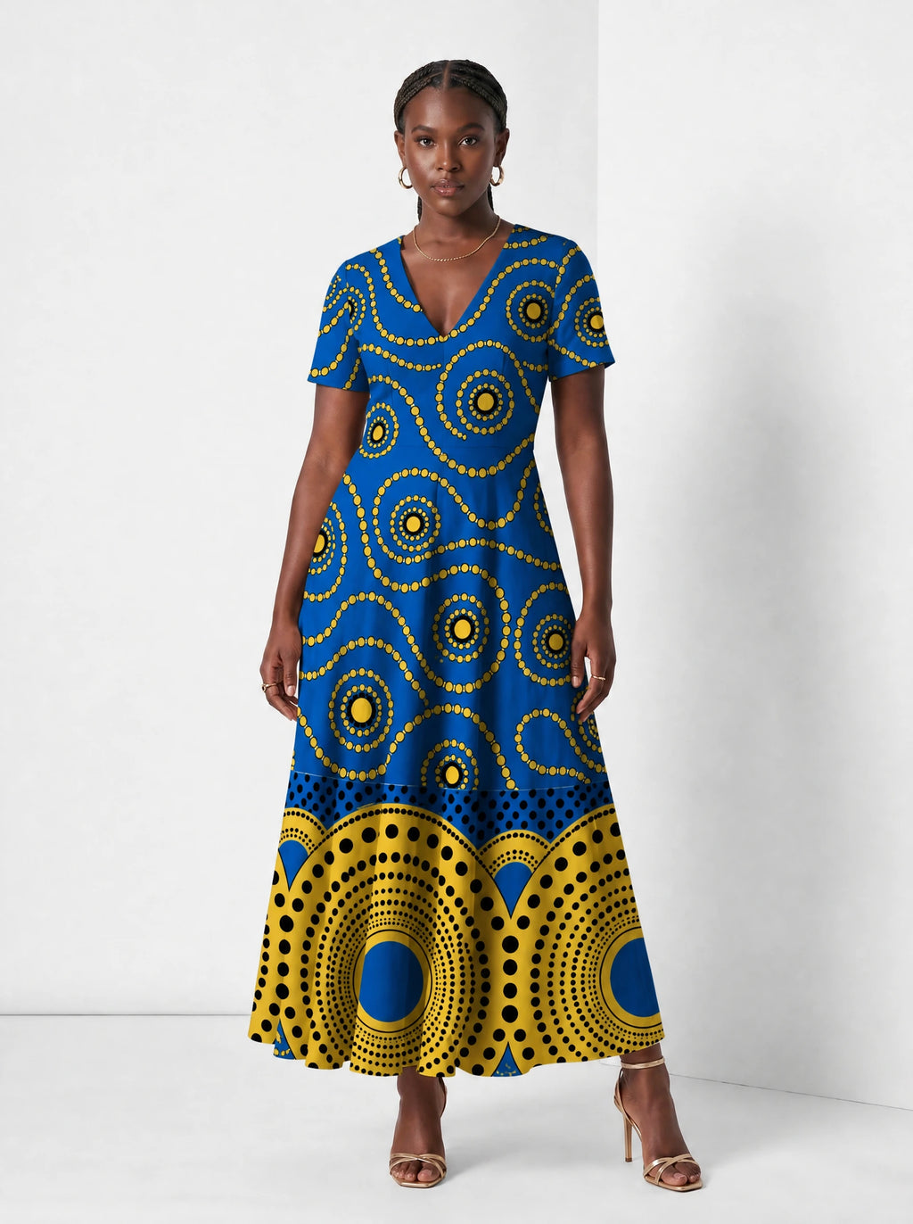 "Sitara" Short Sleeve Maxi Dress — front view on model