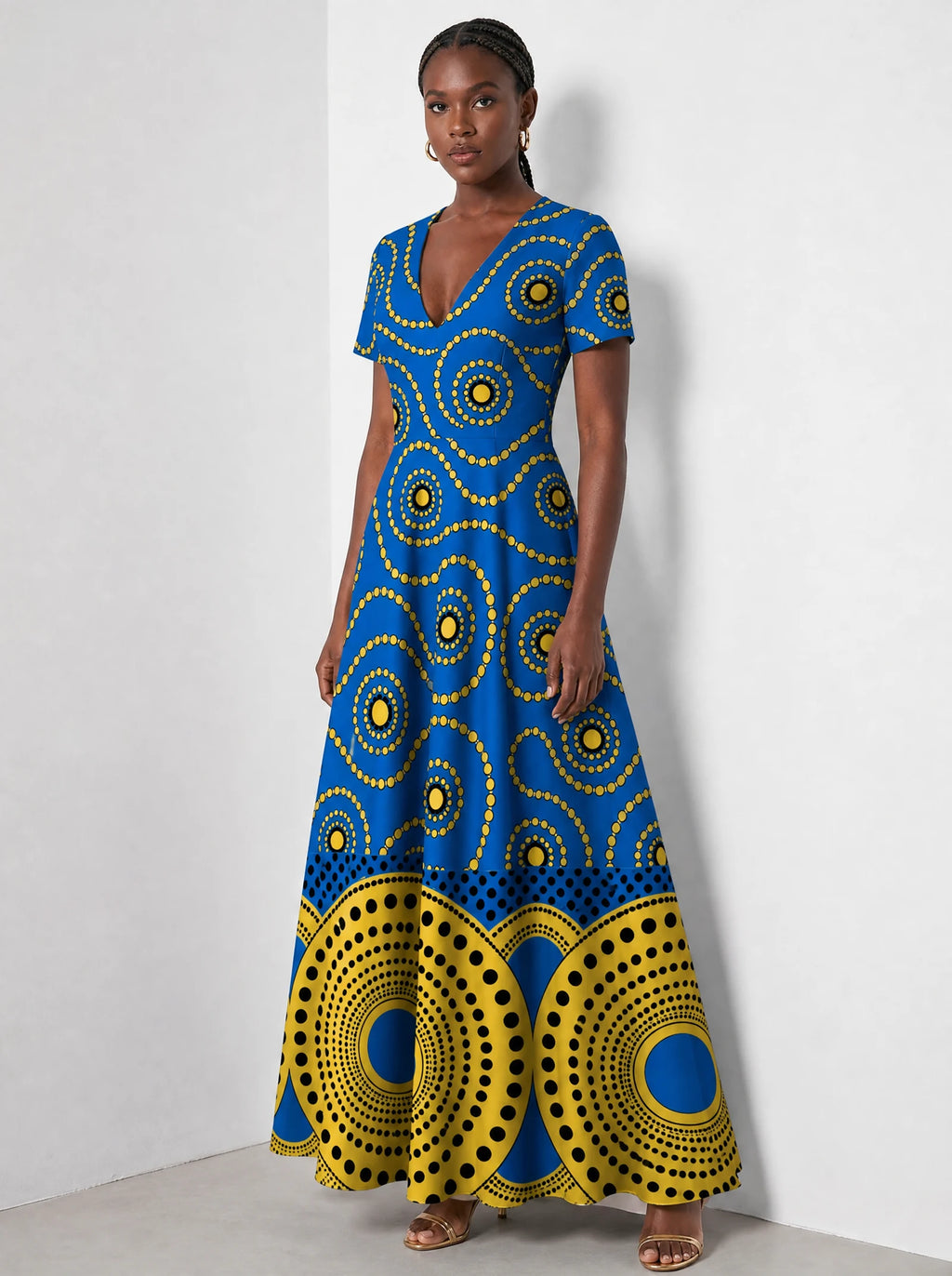 "Sitara" Short Sleeve Maxi Dress — three-quarter view on model