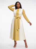 "Sphinx" Long Sleeve Midaxi Dress — walking, three-quarter view on model