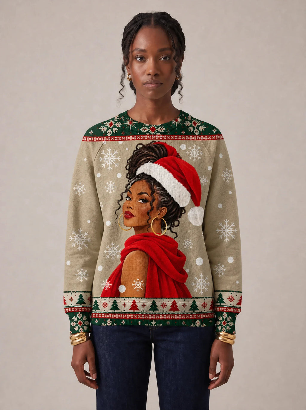 "Sweta" Christmas Sweatshirt — front view on model