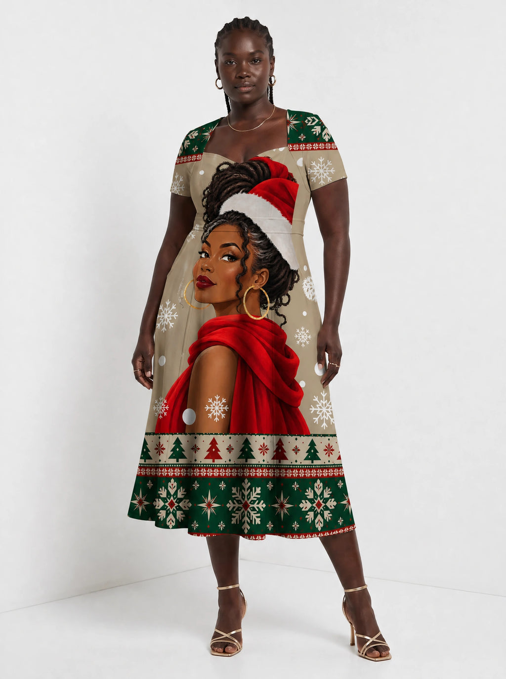 "Sweta" Christmas Sweetheart Midi Dress — front view on model