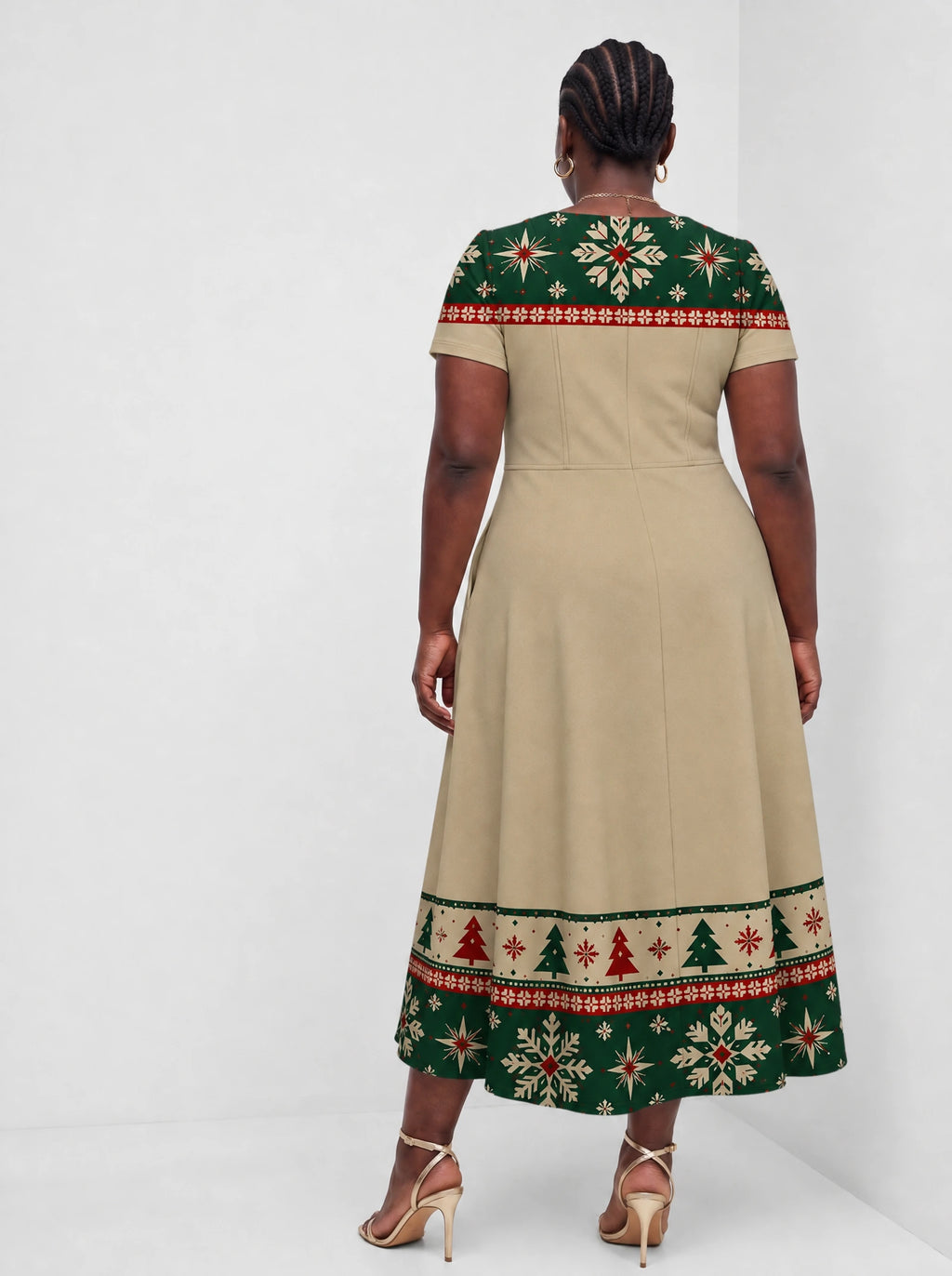 "Sweta" Christmas Sweetheart Midi Dress — back view on model