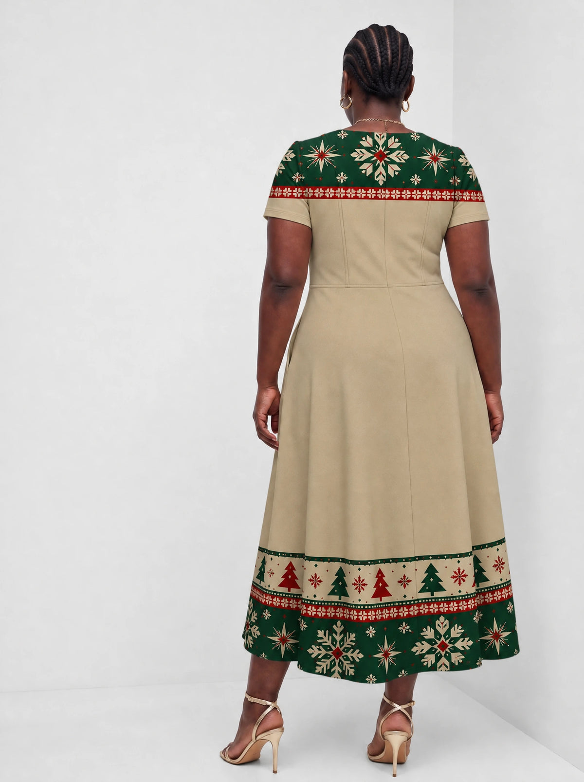 "Sweta" Christmas Sweetheart Midi Dress — back view on model