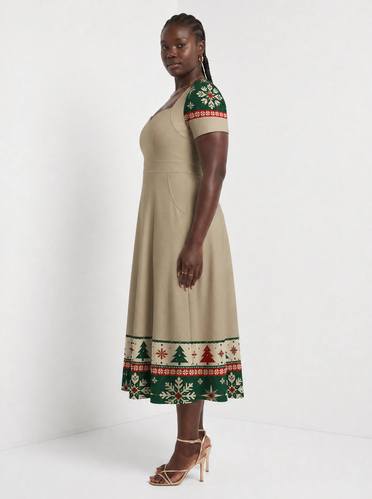 "Sweta" Christmas Sweetheart Midi Dress — side view on model