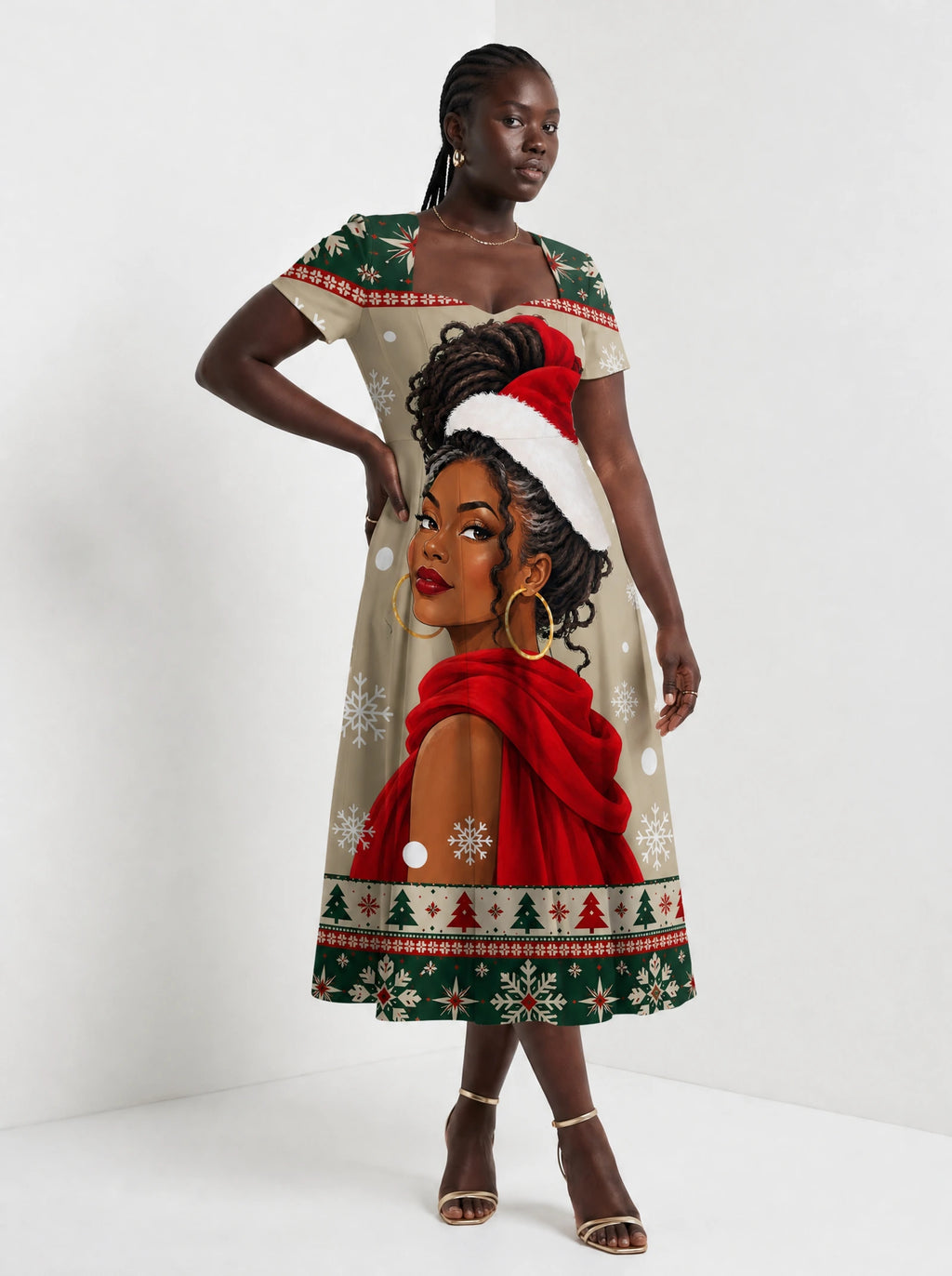"Sweta" Christmas Sweetheart Midi Dress — styled on model