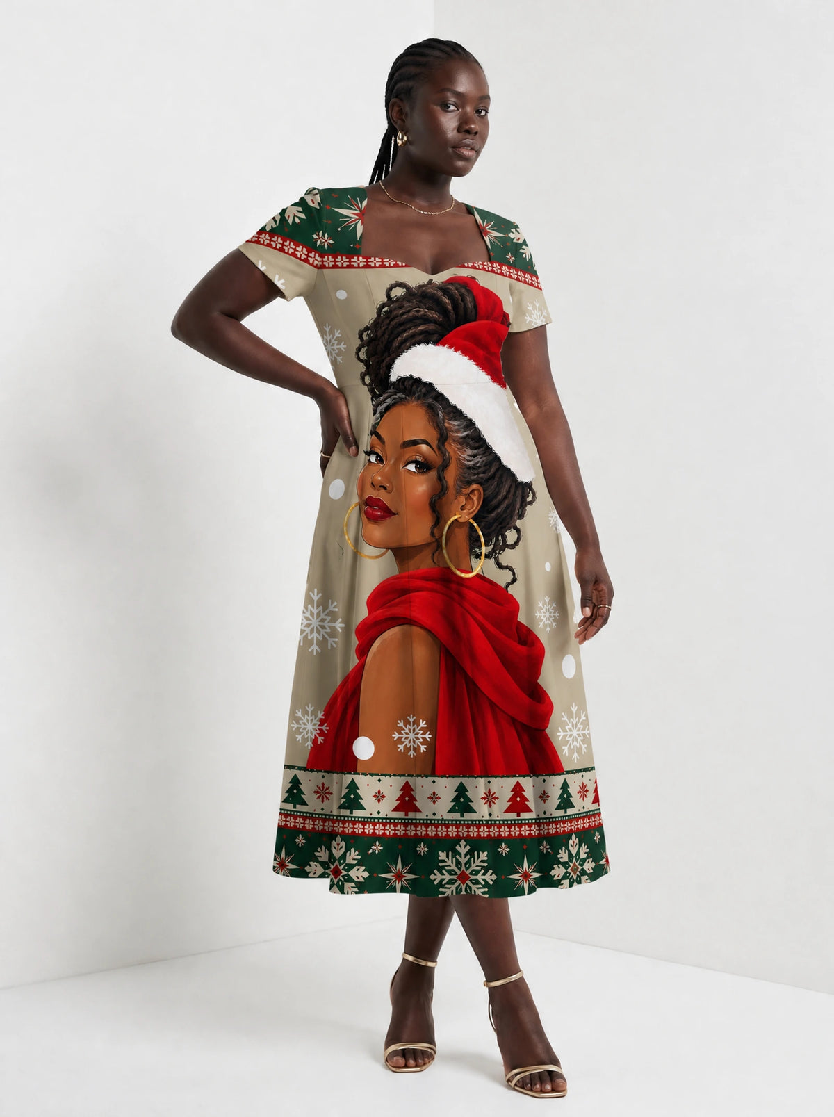 "Sweta" Christmas Sweetheart Midi Dress — styled on model