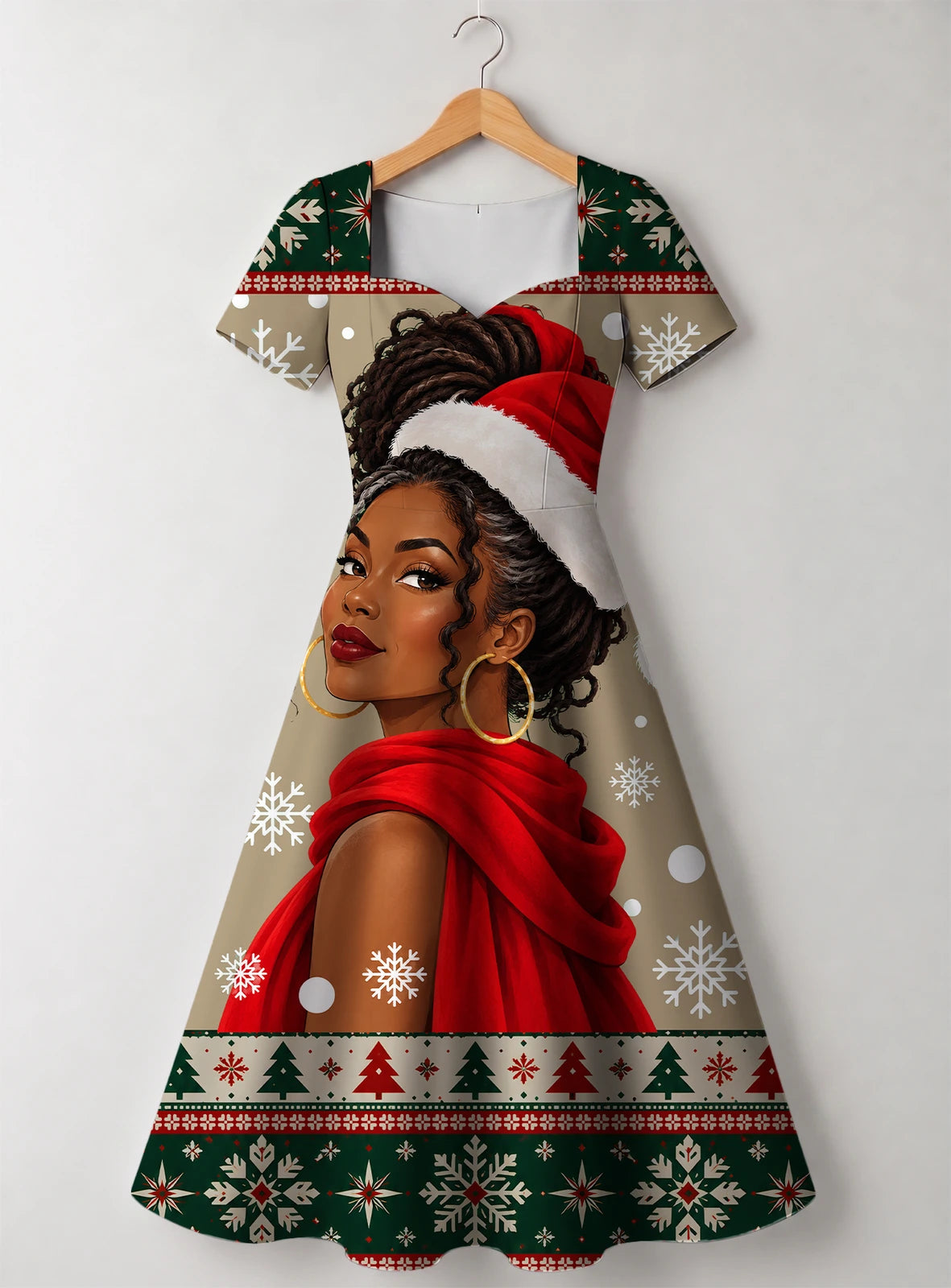 "Sweta" Christmas Sweetheart Midi Dress — front flat