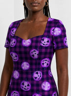 "Tabasamu" Halloween Sweetheart Midi Dress — close-up of the sweetheart neckline and short sleeve