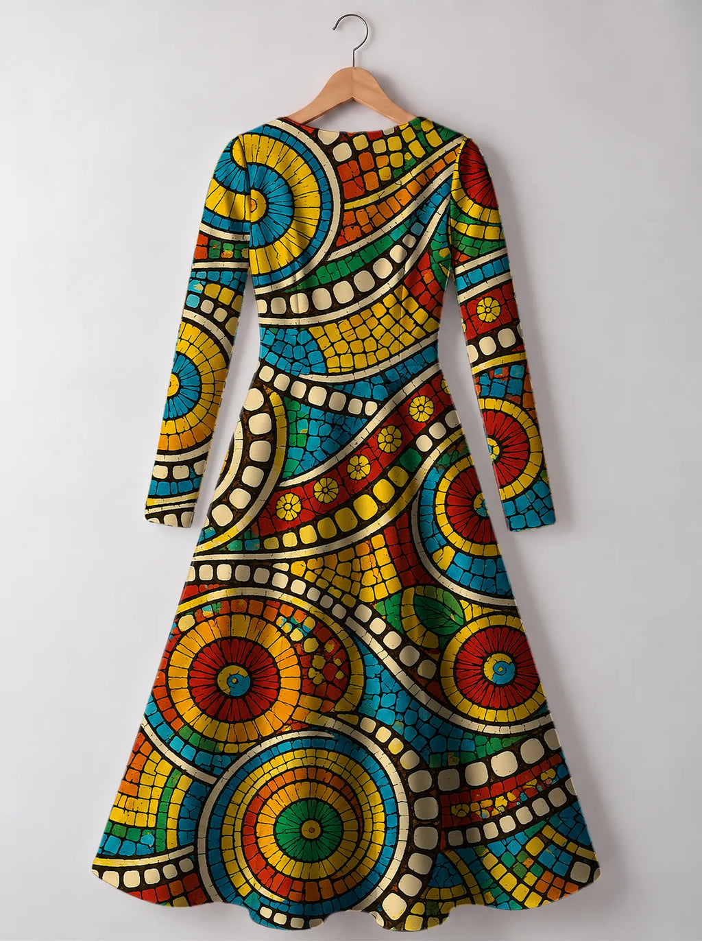 "Taji" Long Sleeve Sweetheart Midi Dress — back view