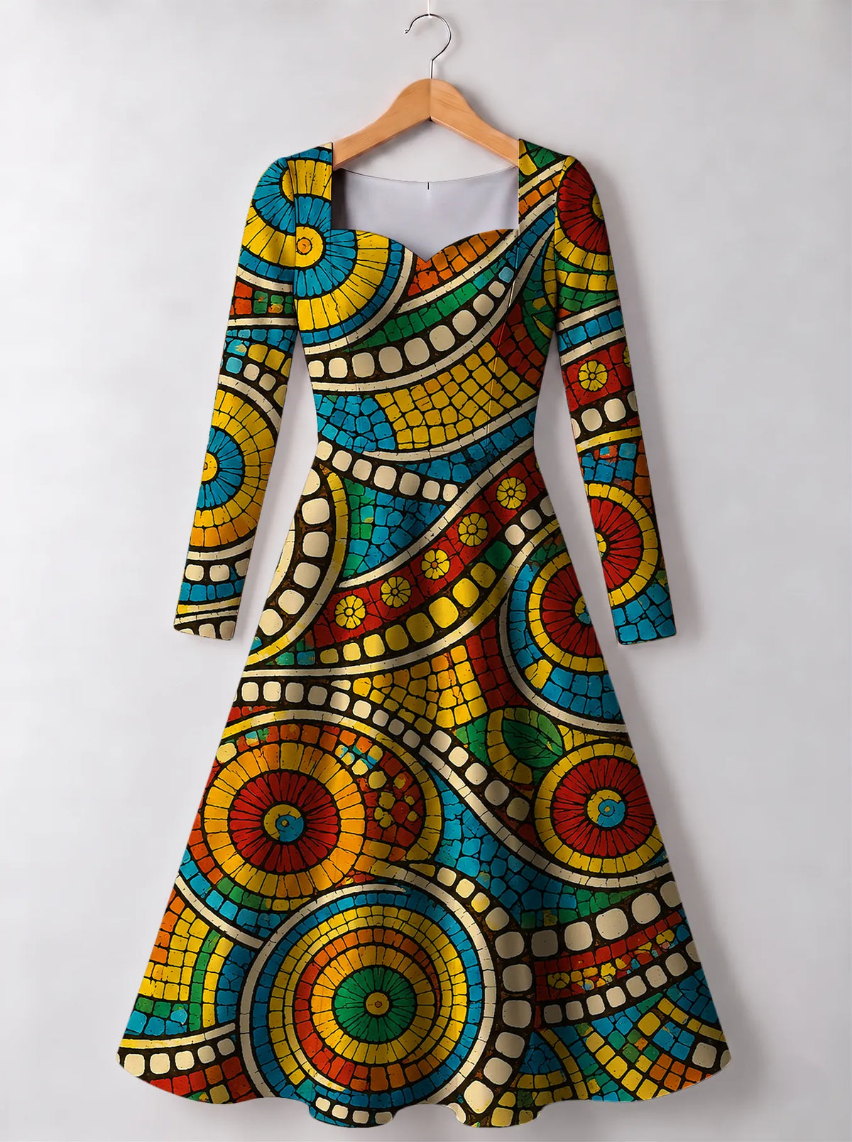 "Taji" Long Sleeve Sweetheart Midi Dress — front view