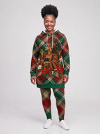 "Tamasha" Christmas Hoodie Dress — front view on model, styled with the matching leggings