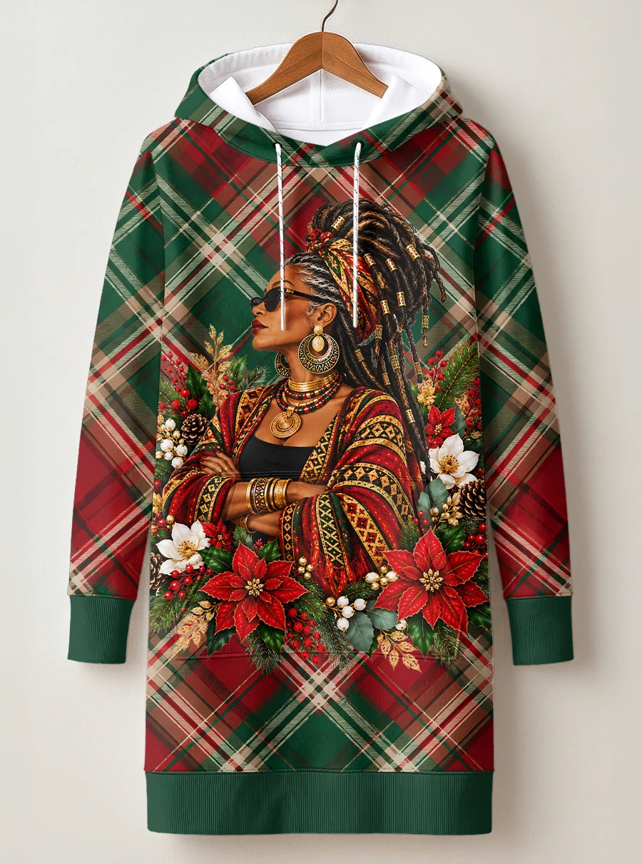 "Tamasha" Christmas Hoodie Dress — front flat