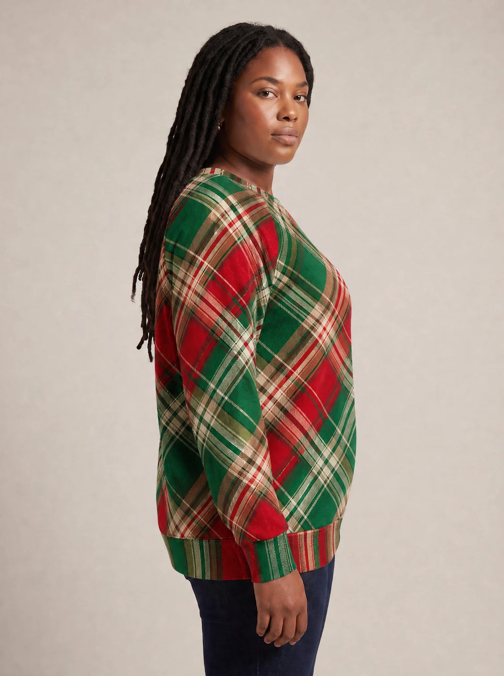 "Tamasha" Christmas Sweatshirt — side view on model