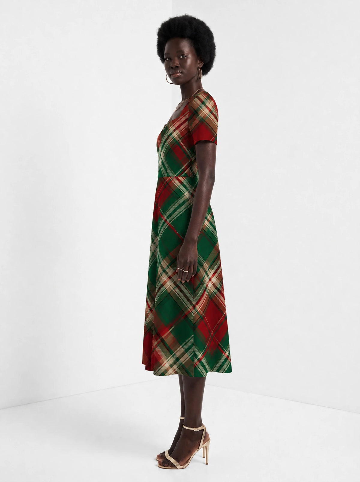 "Tamasha" Christmas Sweetheart Midi Dress — side view on model