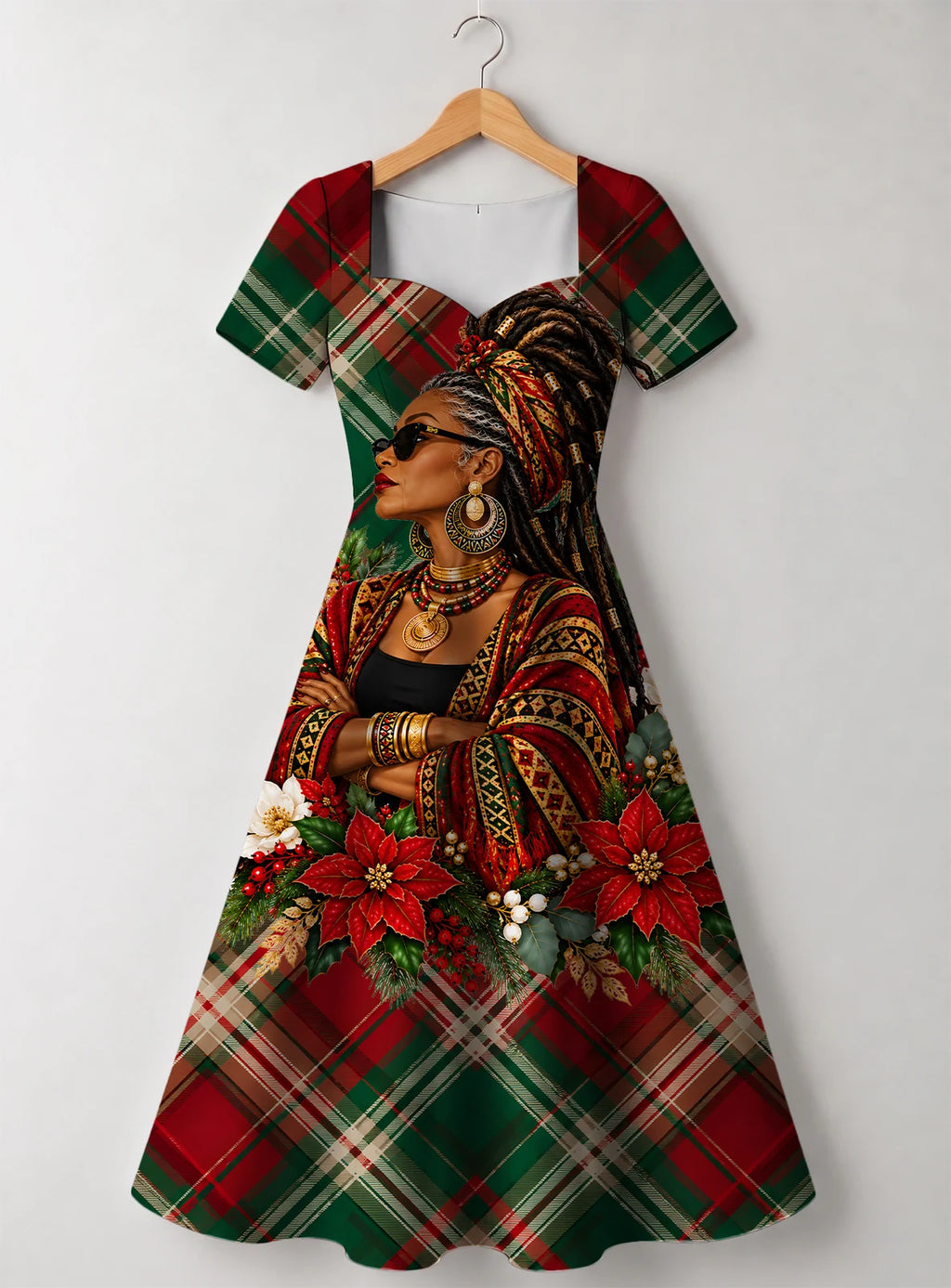 "Tamasha" Christmas Sweetheart Midi Dress — front flat