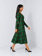 "Tandiko" Long Sleeve Sweetheart Midi Dress — side view on model