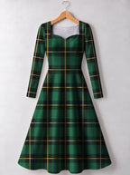 "Tandiko" Long Sleeve Sweetheart Midi Dress — front view