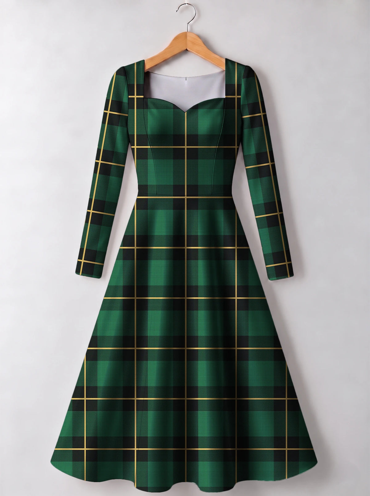 "Tandiko" Long Sleeve Sweetheart Midi Dress — front view